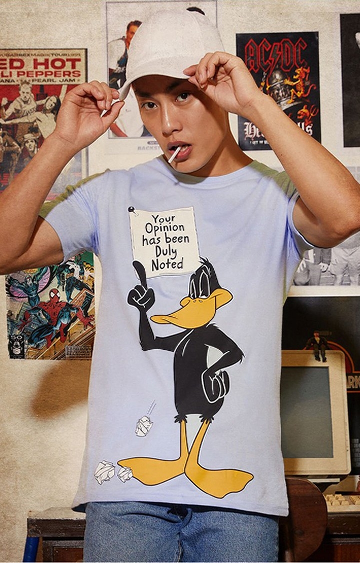 Men's Daffy Duck: Opinion Blue Printed Regular T-Shirt