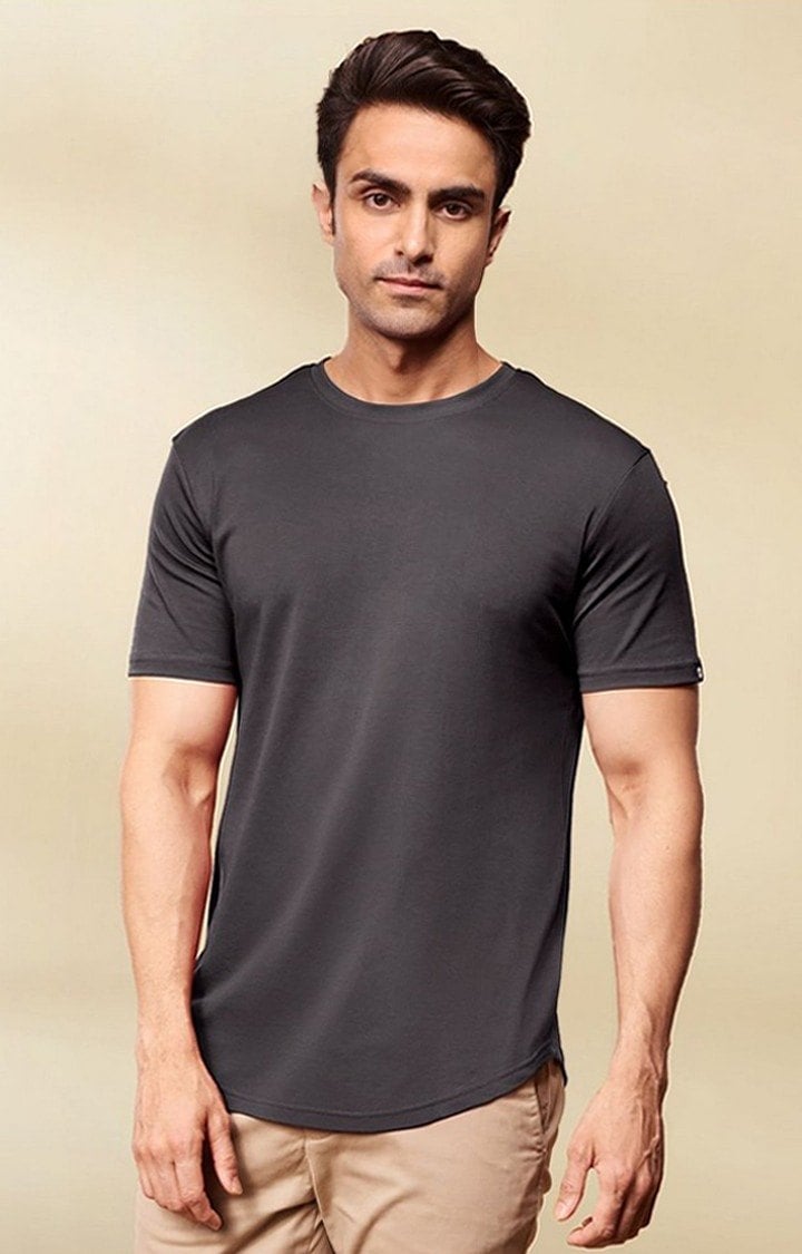 Men's Grey Solid Regular T-Shirt