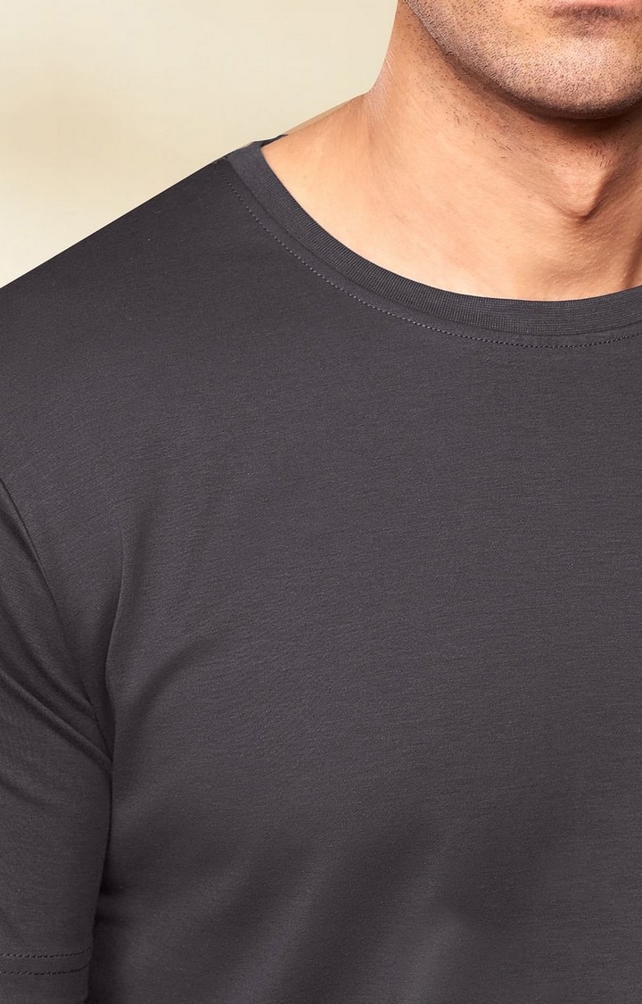 Men's Grey Solid Regular T-Shirt