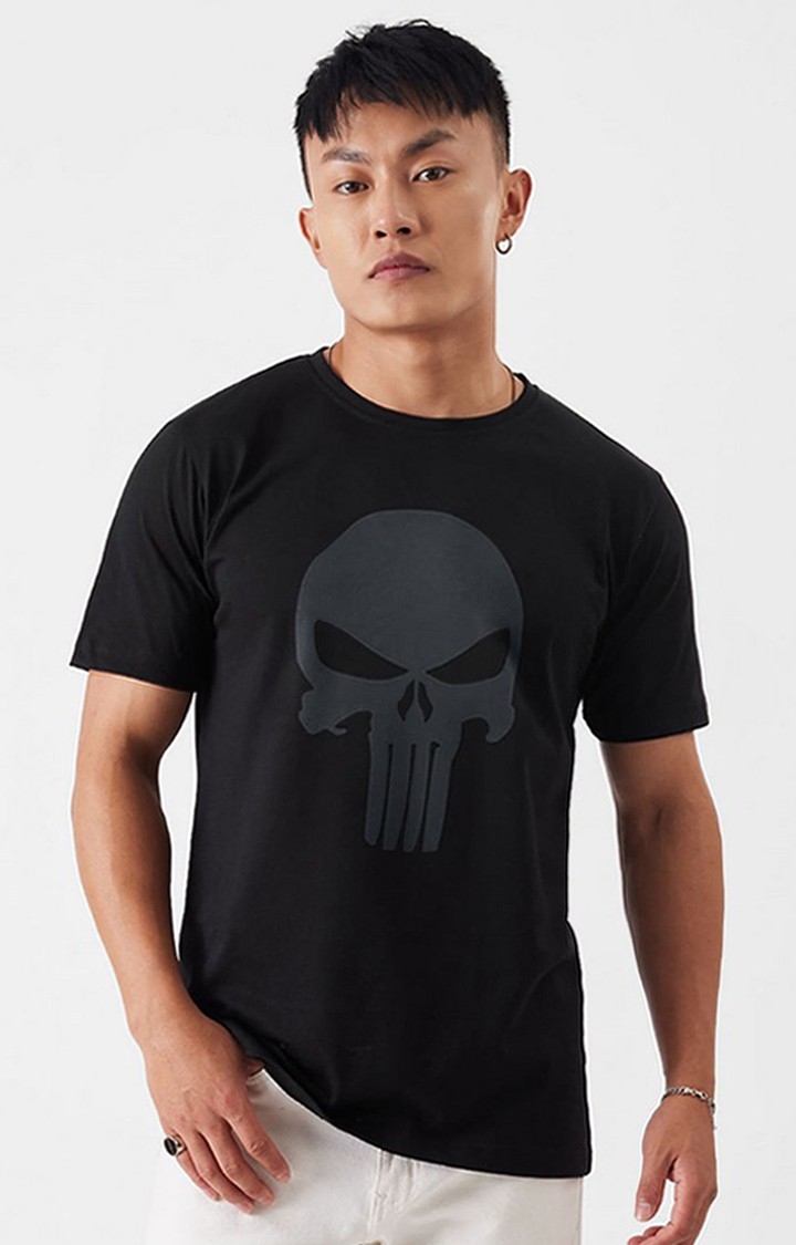 Men's Punisher: Logo Black Printed Regular T-Shirt