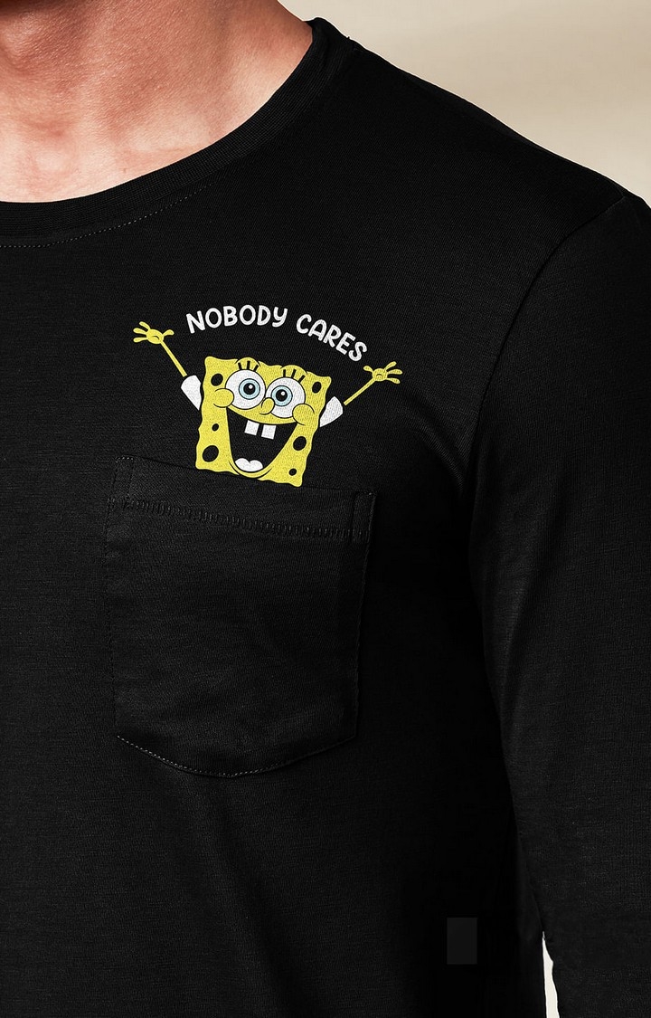 Men's SpongeBob: Nobody Cares Black Solid Regular T-Shirt