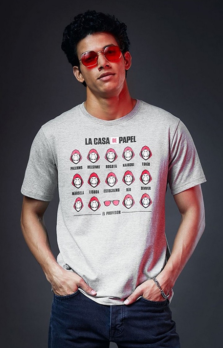 Men's Money Heist: La Casa De Papel Grey Printed Regular T-Shirt