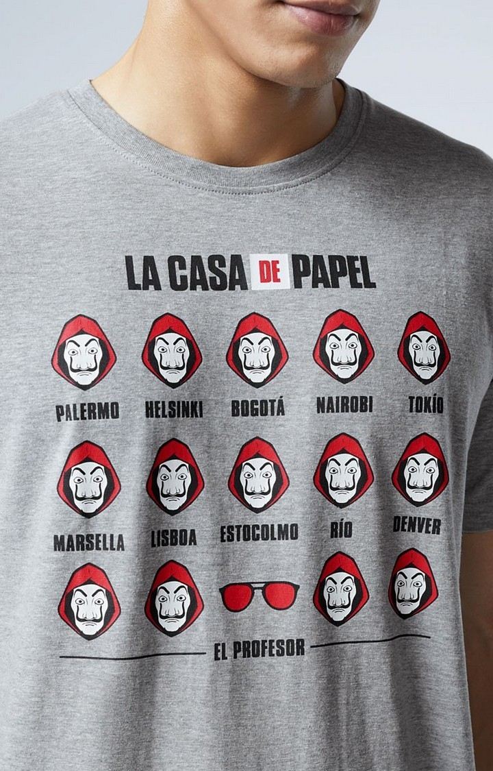 Men's Money Heist: La Casa De Papel Grey Printed Regular T-Shirt