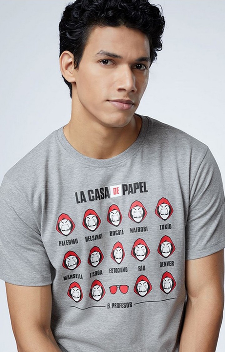 Men's Money Heist: La Casa De Papel Grey Printed Regular T-Shirt