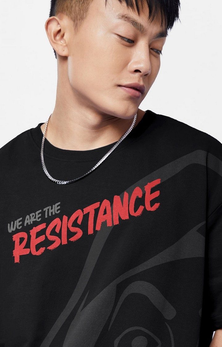Men's Money Heist: We Are The Resistance Black Printed Oversized T-Shirt