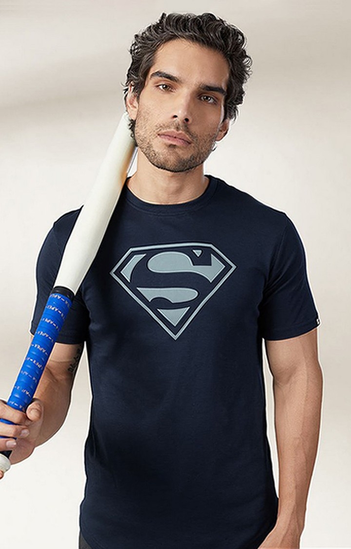 The Souled Store | Men's Superman: Logo Blue Printed Regular T-Shirt