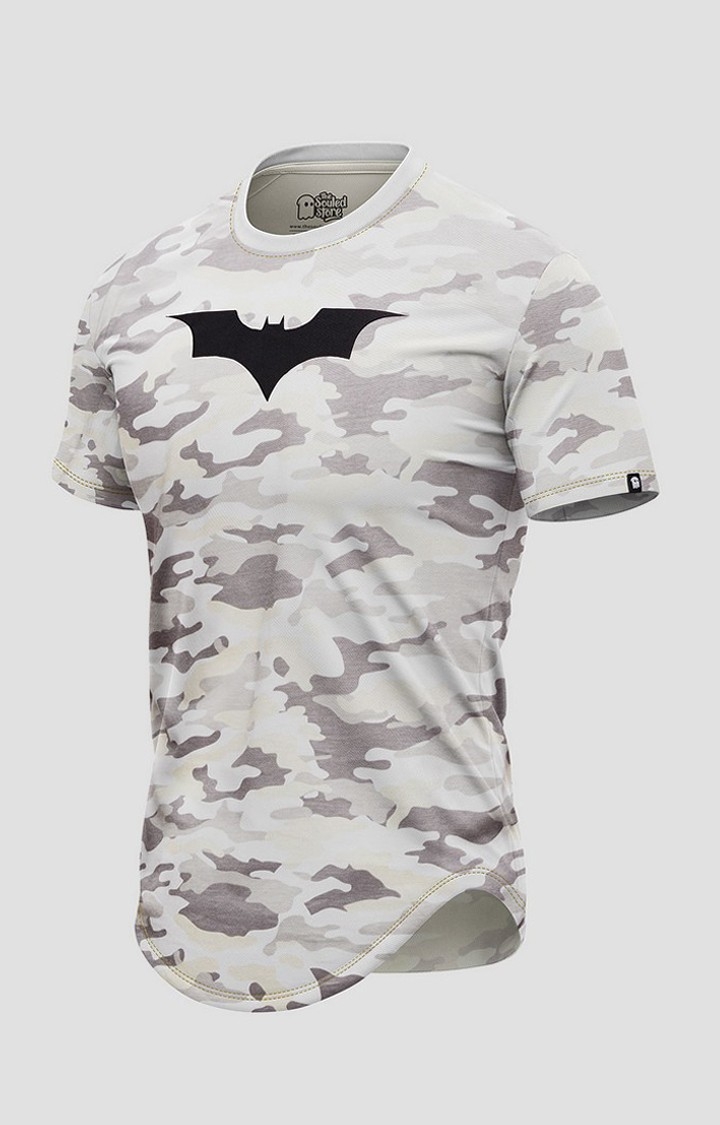 Men's Batman: Logo Off White Camouflage Printed Regular T-Shirt