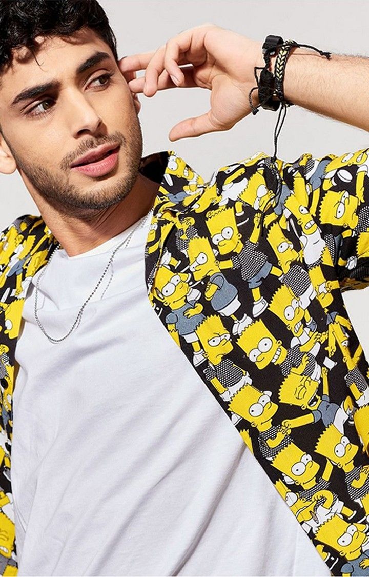 Men's The Simpsons: Expressions Yellow Printed Oversized Shirt