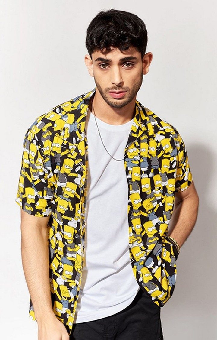 Men's The Simpsons: Expressions Yellow Printed Oversized Shirt