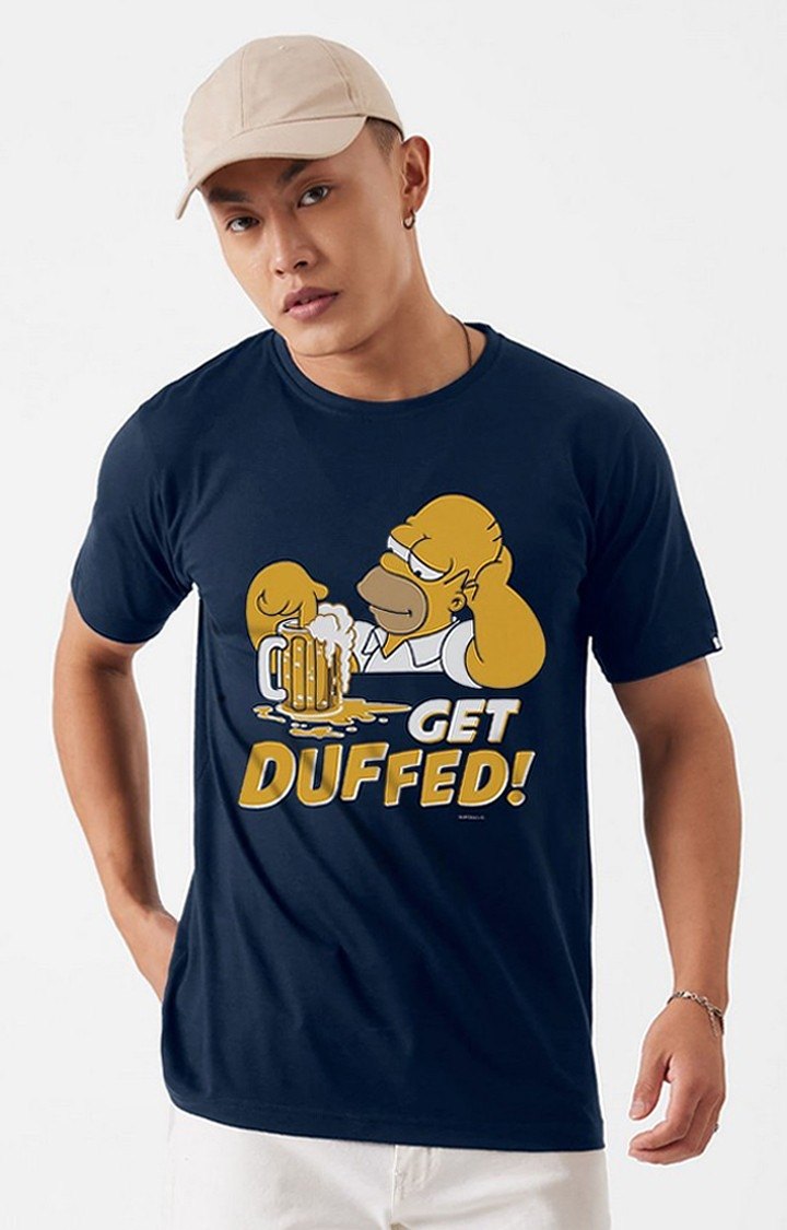 Men's The Simpsons: Get Duffed Blue Printed Regular T-Shirt