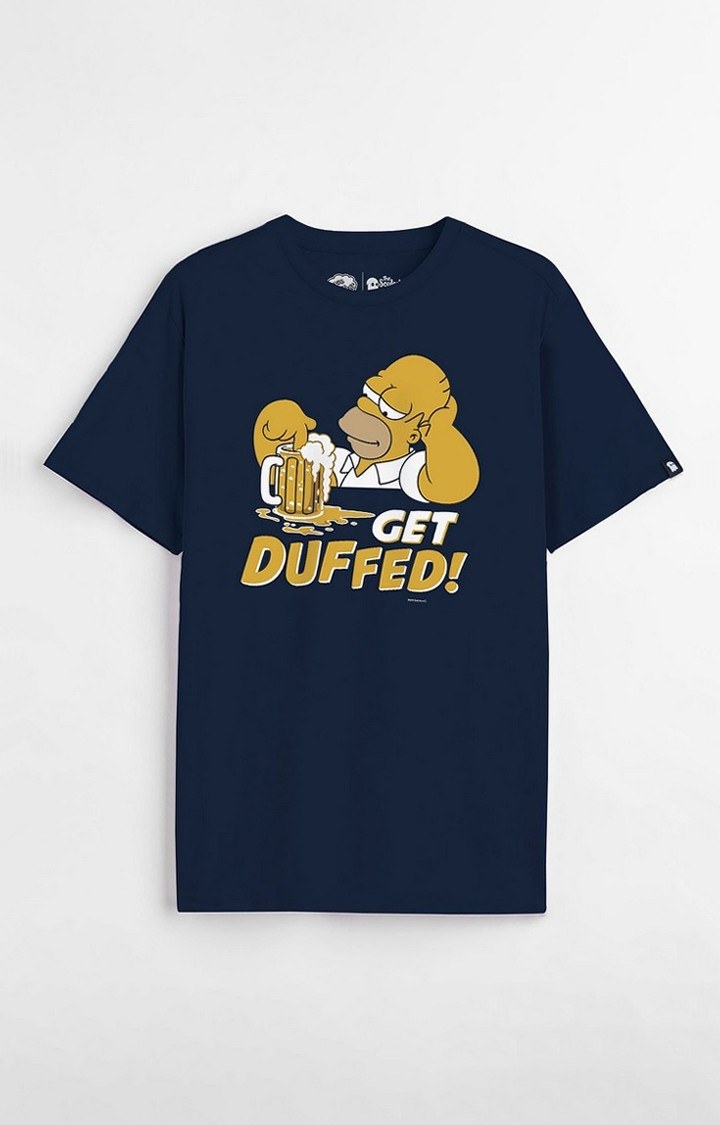 Men's The Simpsons: Get Duffed Blue Printed Regular T-Shirt