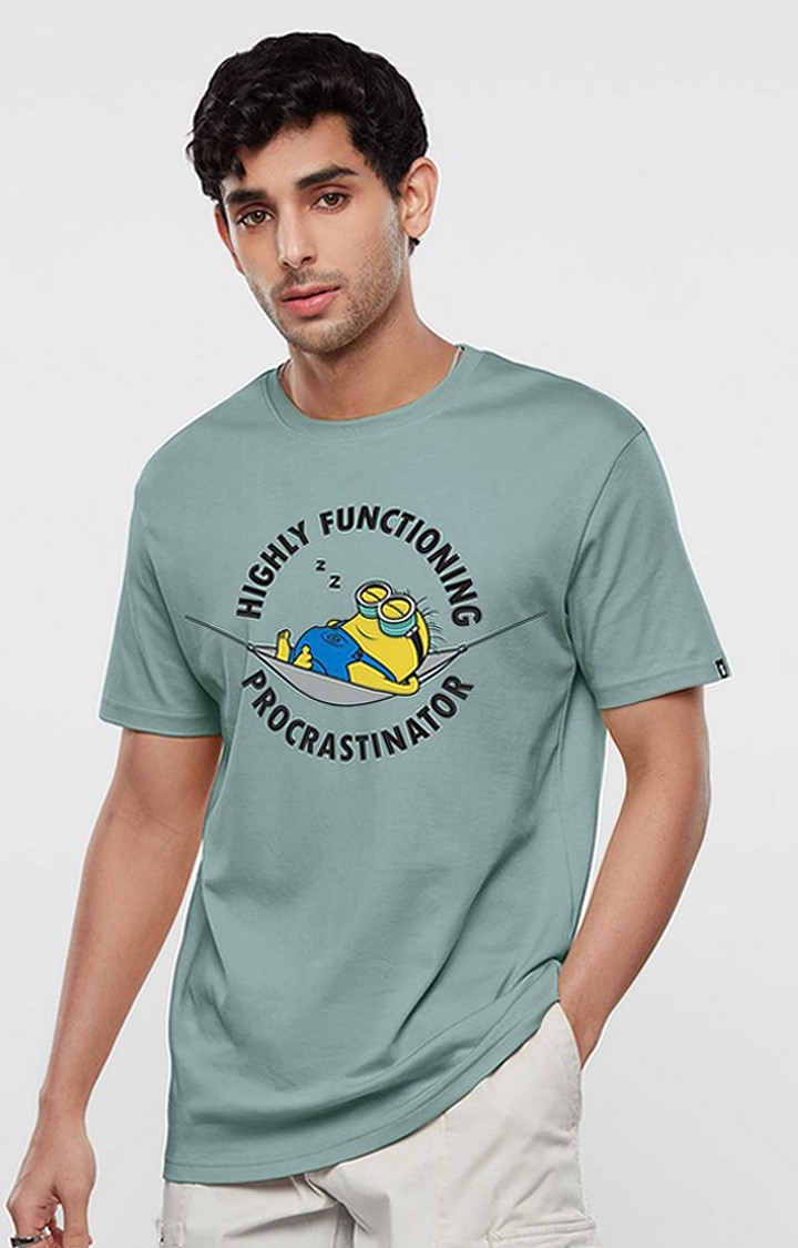 Men's Minions: Procrastinator Green Printed Regular T-Shirt