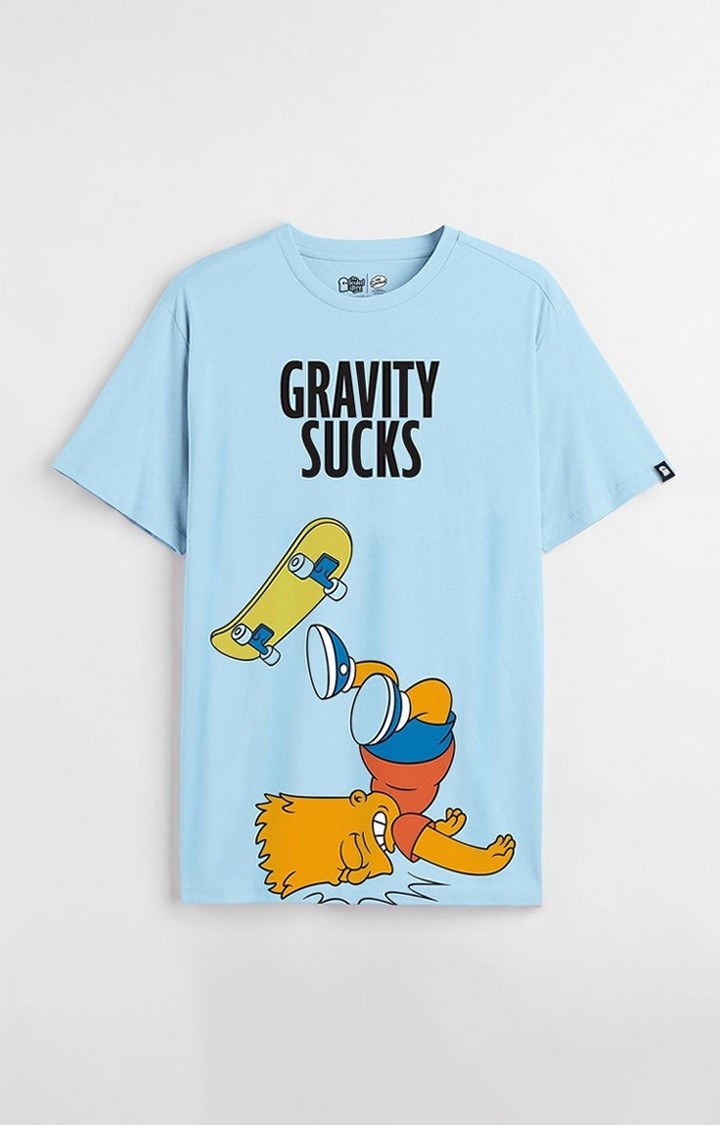 Men's The Simpsons: Gravity Sucks Blue Printed Regular T-Shirt
