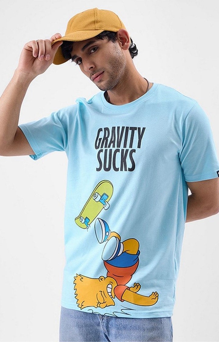 Men's The Simpsons: Gravity Sucks Blue Printed Regular T-Shirt