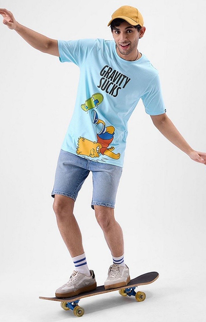 Men's The Simpsons: Gravity Sucks Blue Printed Regular T-Shirt