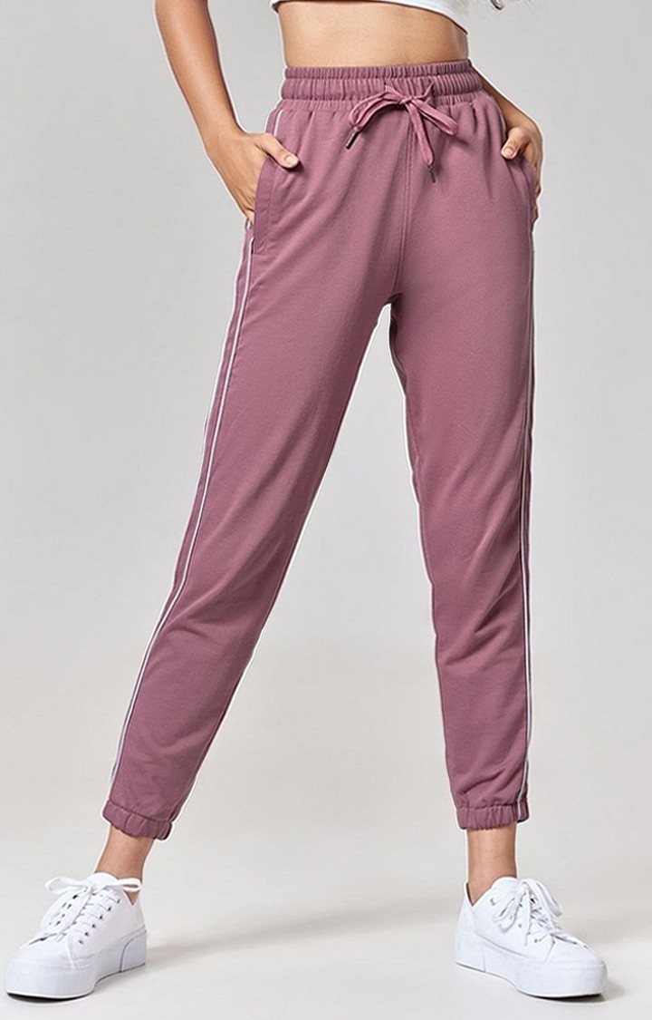 Women's  Pink Clay Polycotton Solid Activewear Joggers
