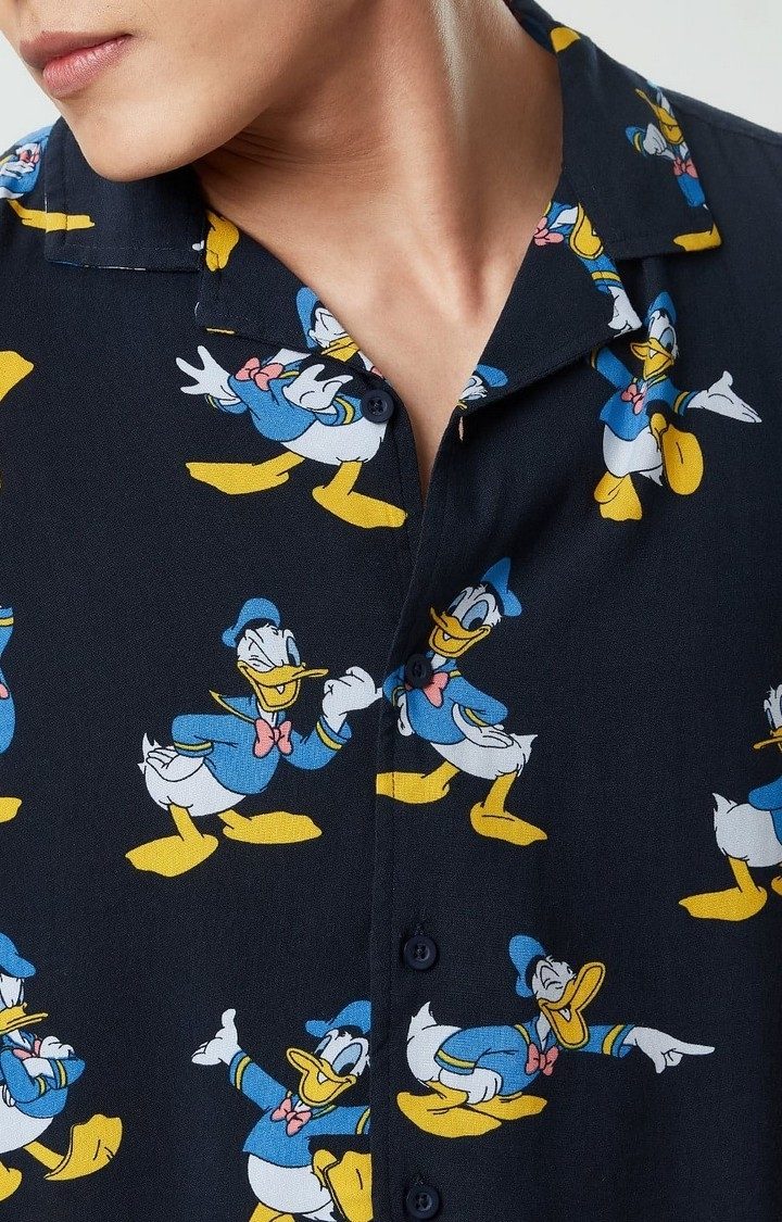 Men's Donald Duck Blue Printed Oversized Shirt