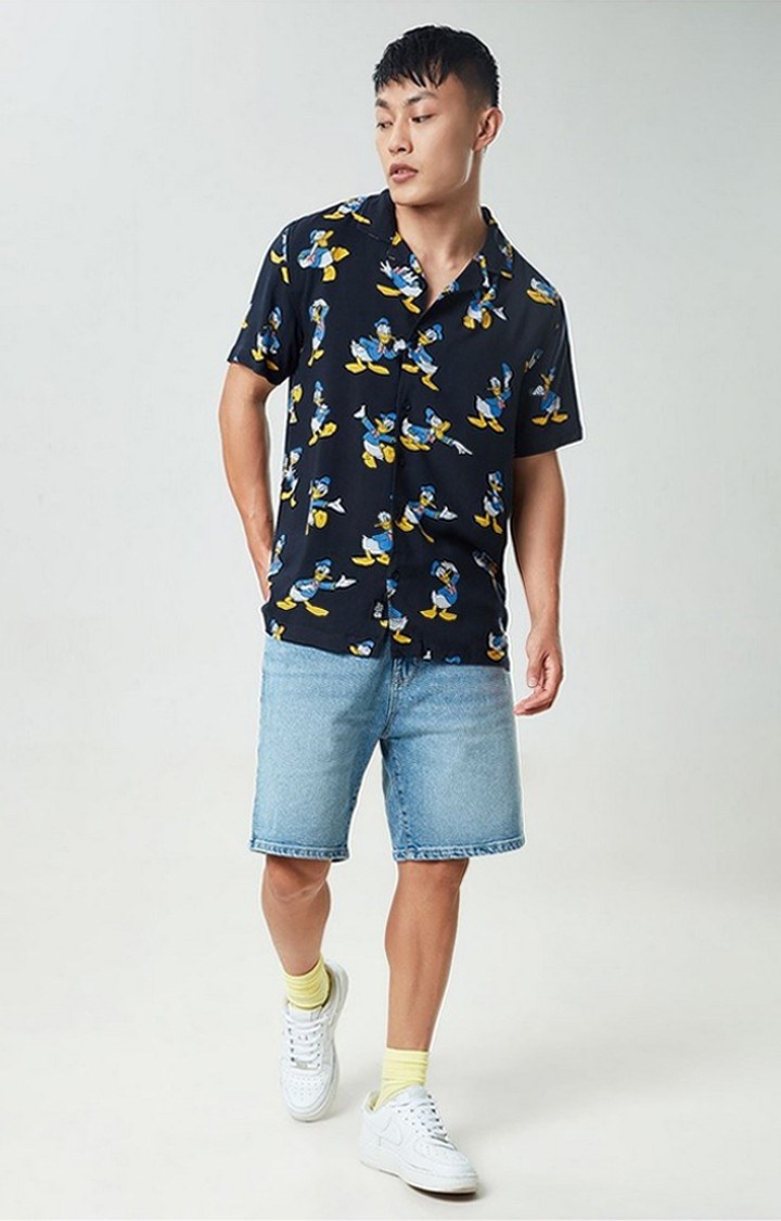 Men's Donald Duck Blue Printed Oversized Shirt
