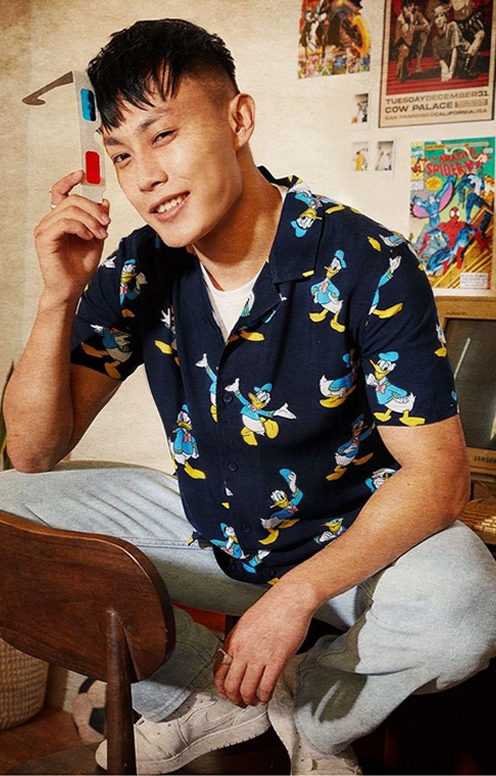 Men's Donald Duck Blue Printed Oversized Shirt