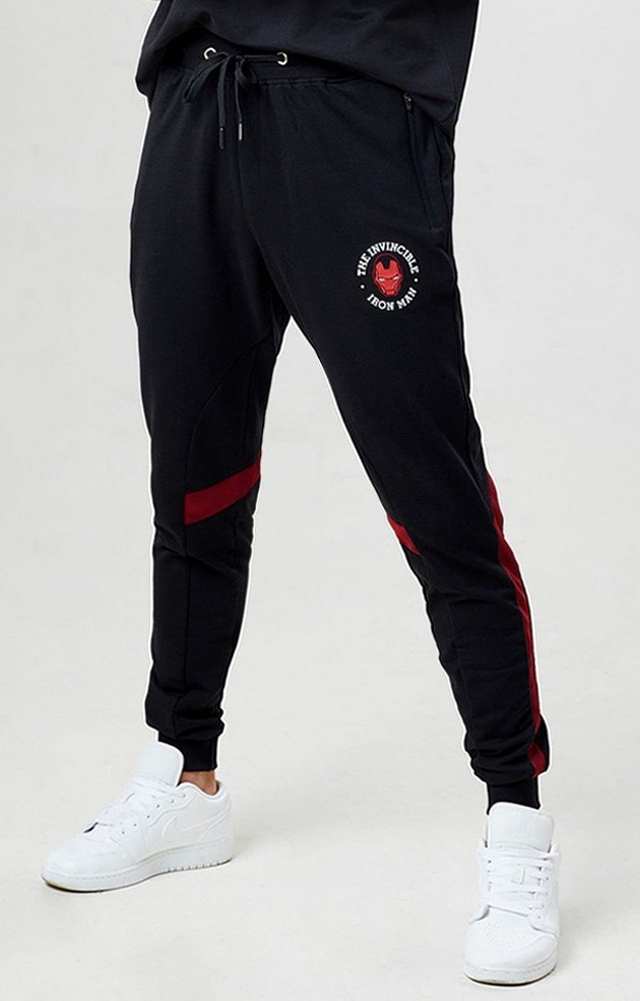 Men's Iron Man  The Invincible Black Cotton Solid Activewear Joggers