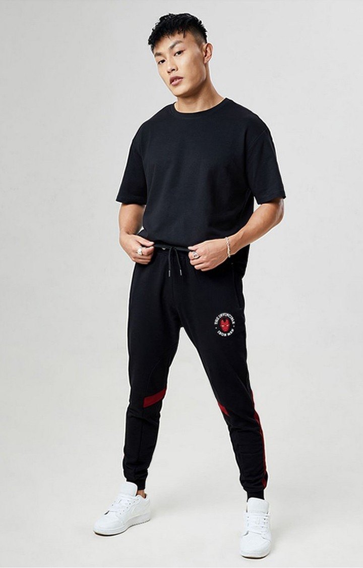 Men's Iron Man  The Invincible Black Cotton Solid Activewear Joggers