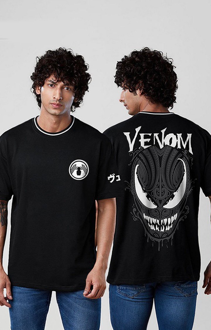 Men's Marvel: Venom Black Printed Oversized T-Shirt