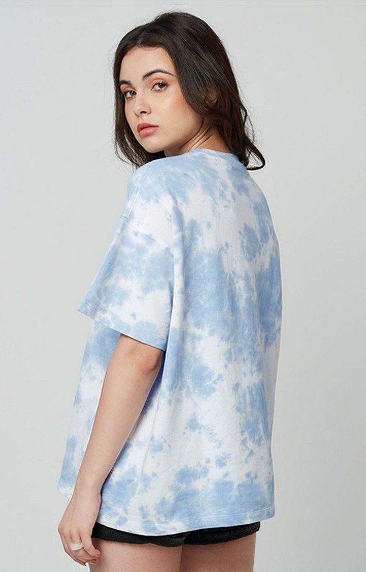 Women's Wanderlusting Blue Printed Oversized T-Shirt