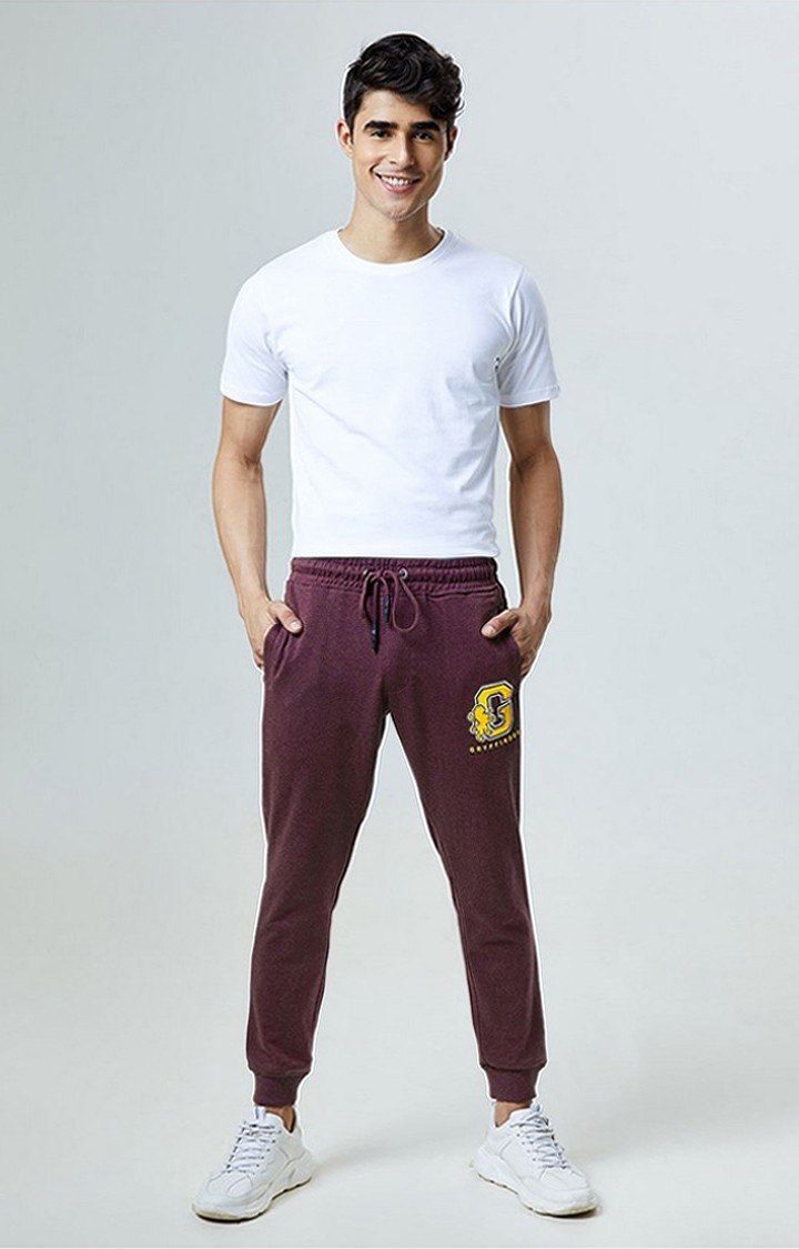 Men's Harry Potter Gryffindor Maroon Melange Textured Cotton Solid Activewear Joggers