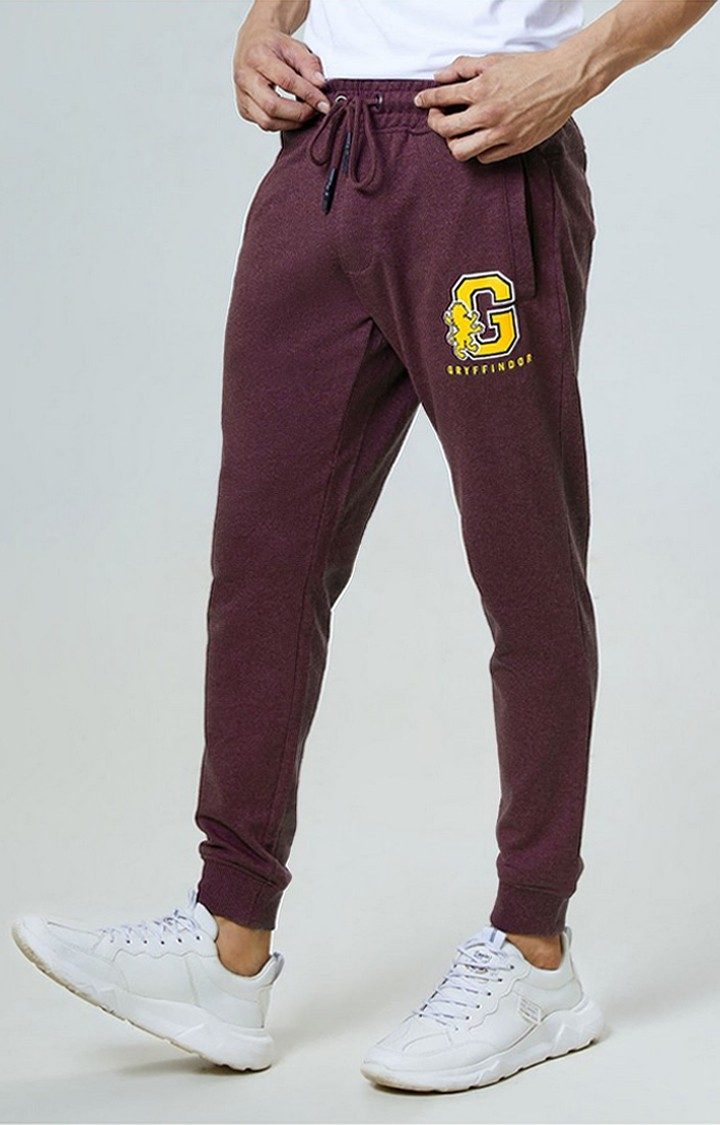 Men's Harry Potter Gryffindor Maroon Melange Textured Cotton Solid Activewear Joggers