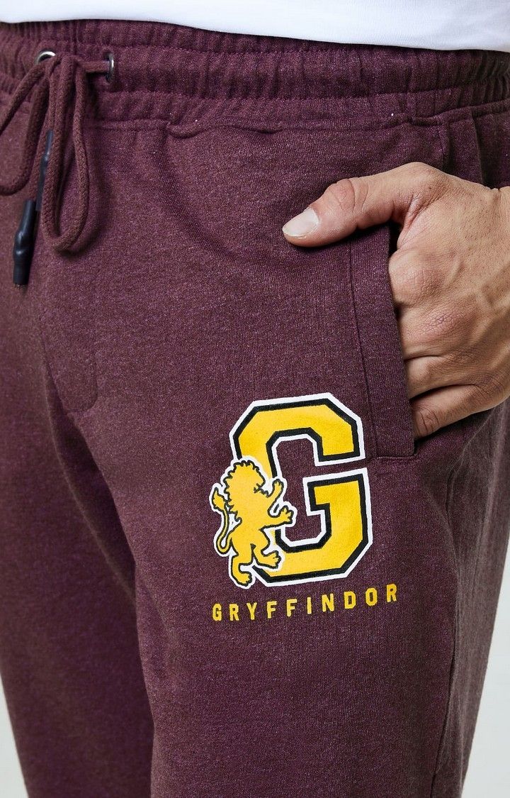Men's Harry Potter Gryffindor Maroon Melange Textured Cotton Solid Activewear Joggers