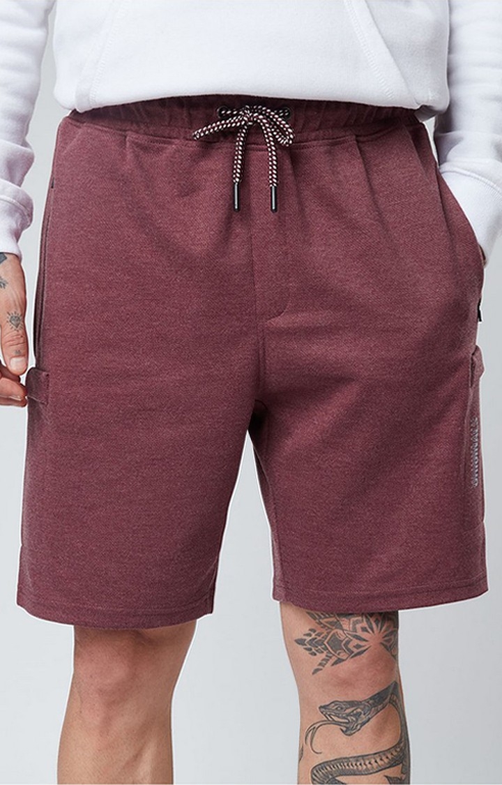 Men's  Burgundy Cotton Solid Shorts