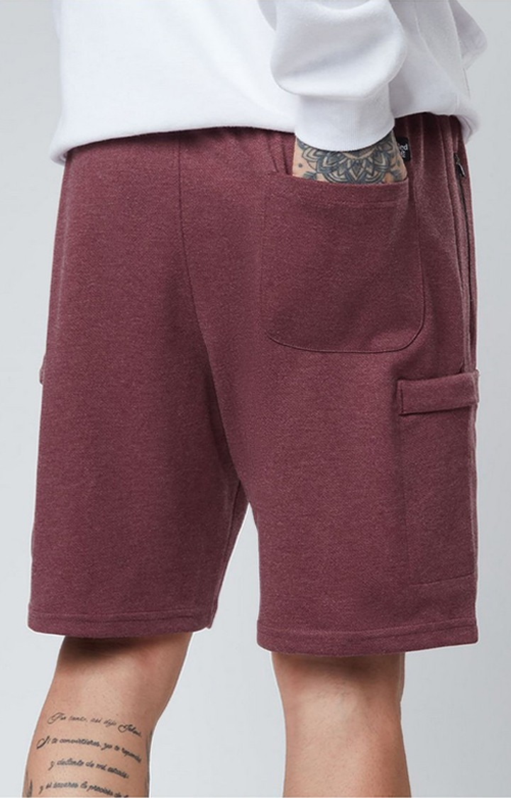 Men's  Burgundy Cotton Solid Shorts