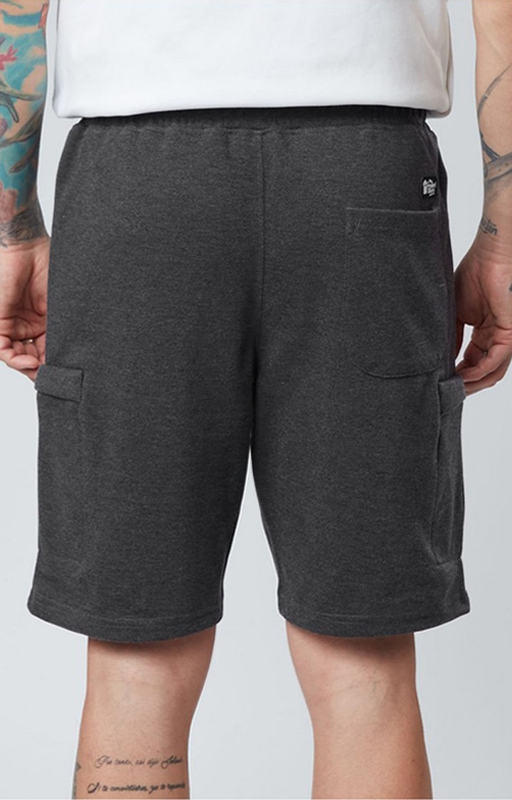 Men's  Charcoal Melange Textured Cotton Solid Shorts