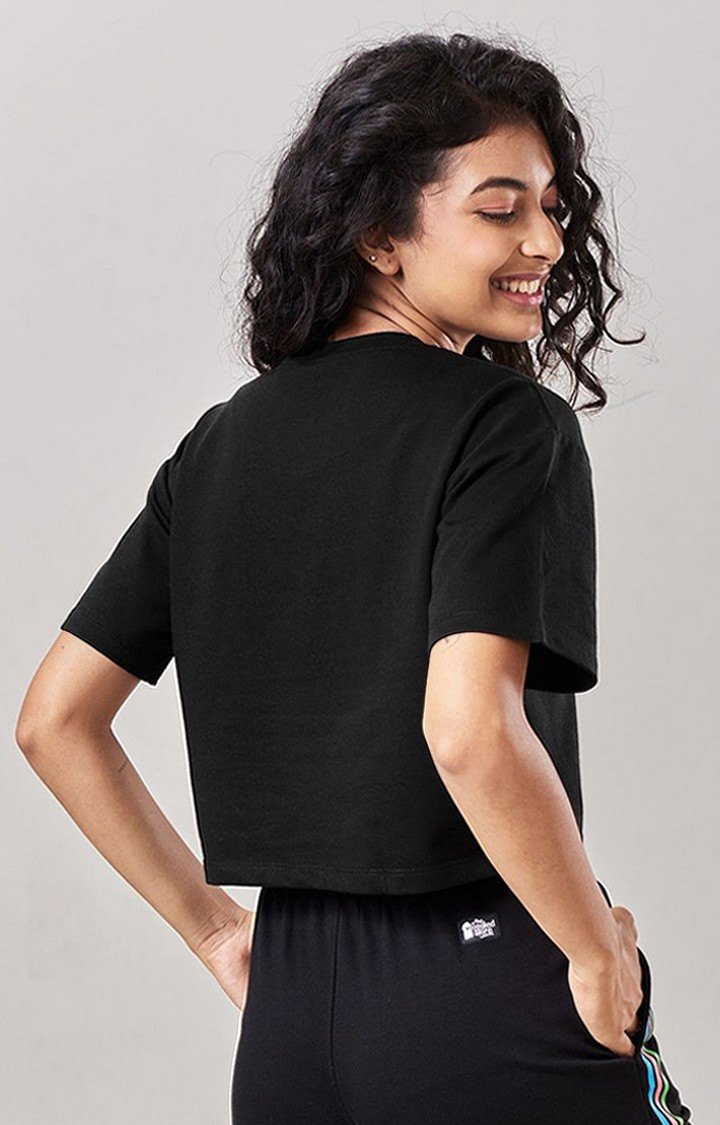 Women's Powerpuff Girls: Saving The Day Black Printed Crop Top