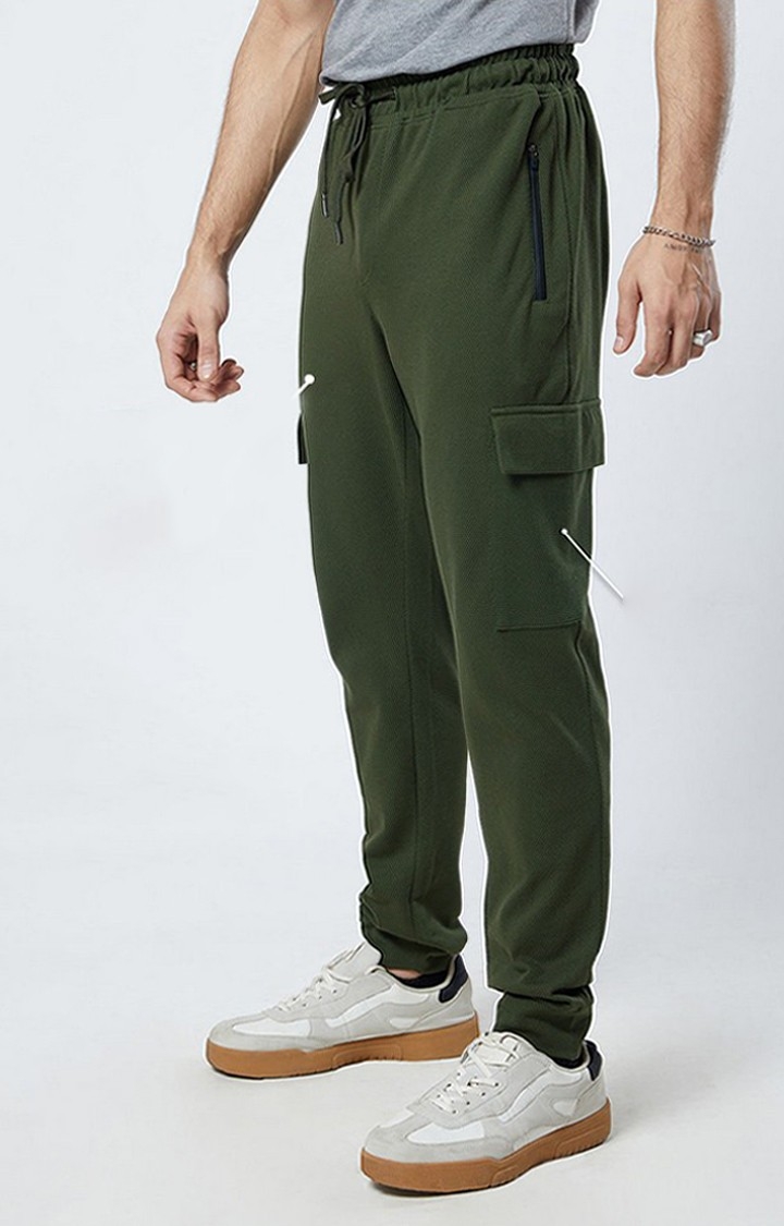 The Souled Store | Men's  Olive Melange Textured Cotton Solid Cargo