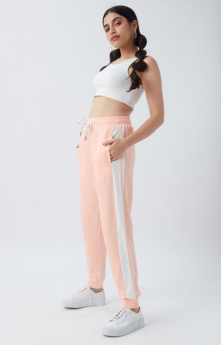 Women's  Pink PolyCotton Solid Joggers