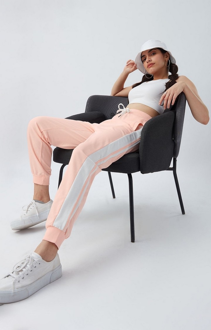 Women's  Pink PolyCotton Solid Joggers