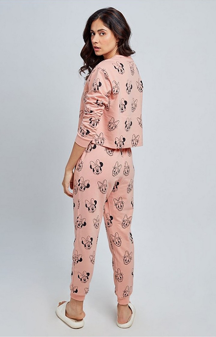 Women's Disney: Minnie And Daisy Set Pink Printed Co-ords