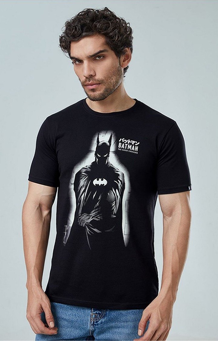 Men's Batman: The Caped Crusader (Glow In The Dark) Black Printed Regular T-Shirt