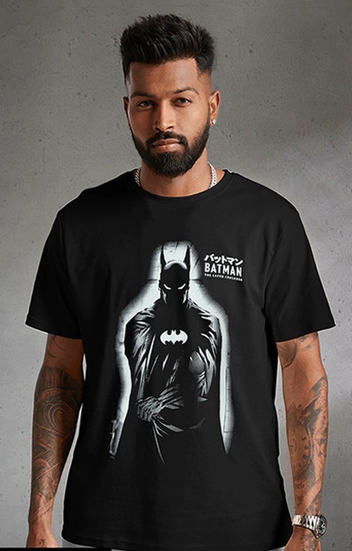 Men's Batman: The Caped Crusader (Glow In The Dark) Black Printed Regular T-Shirt
