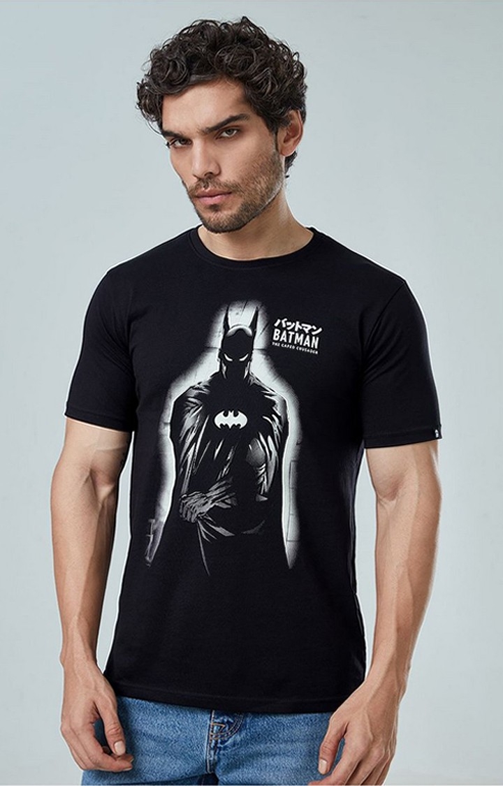 Men's Batman: The Caped Crusader (Glow In The Dark) Black Printed Regular T-Shirt