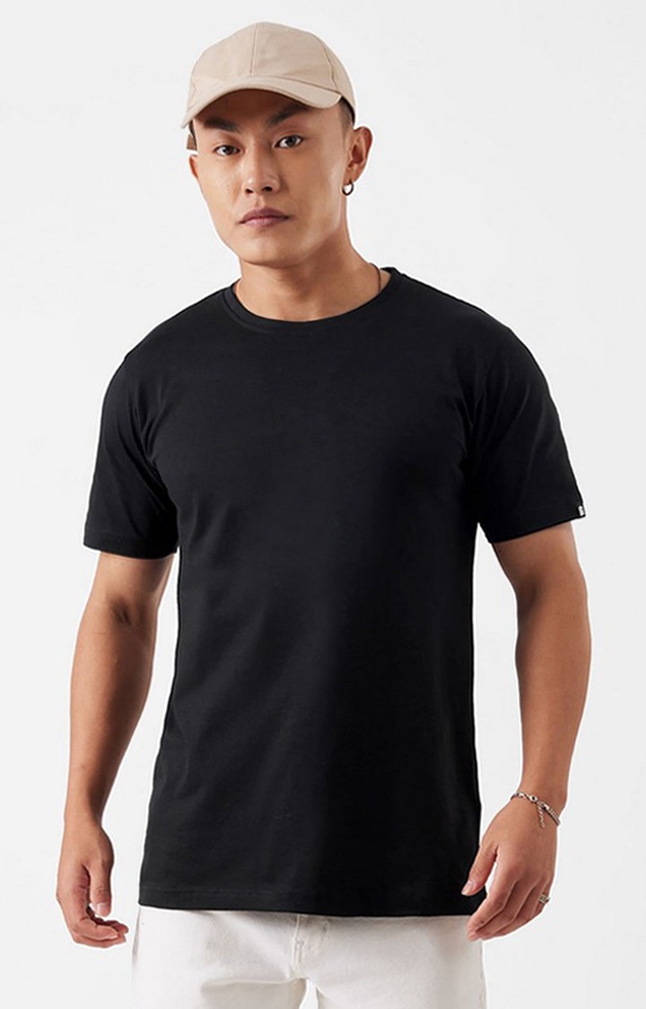 The Souled Store | Men's Black Solid Regular T-Shirt