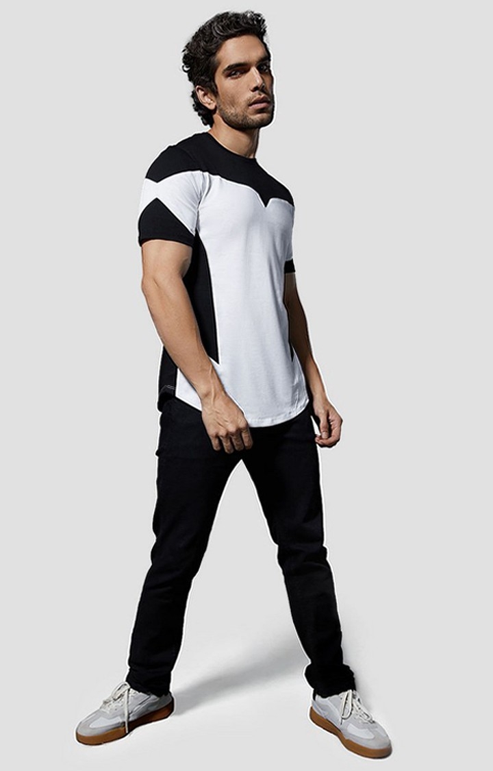 Men's Black & White Solid Regular T-Shirt