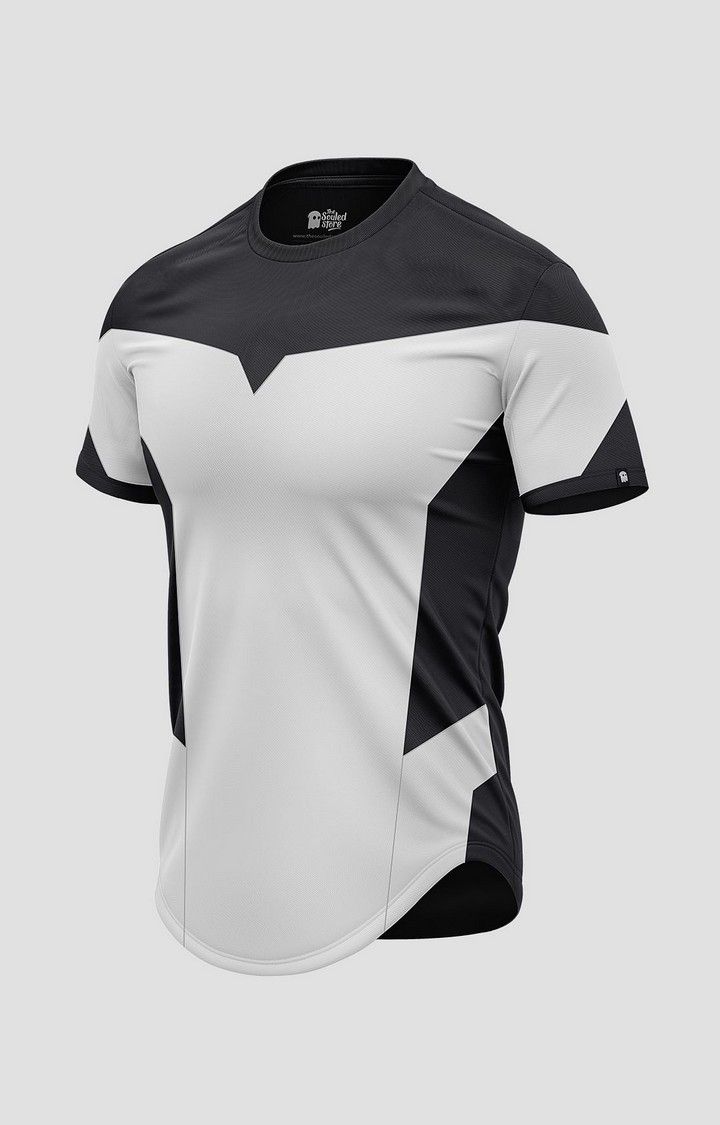 Men's Black & White Solid Regular T-Shirt