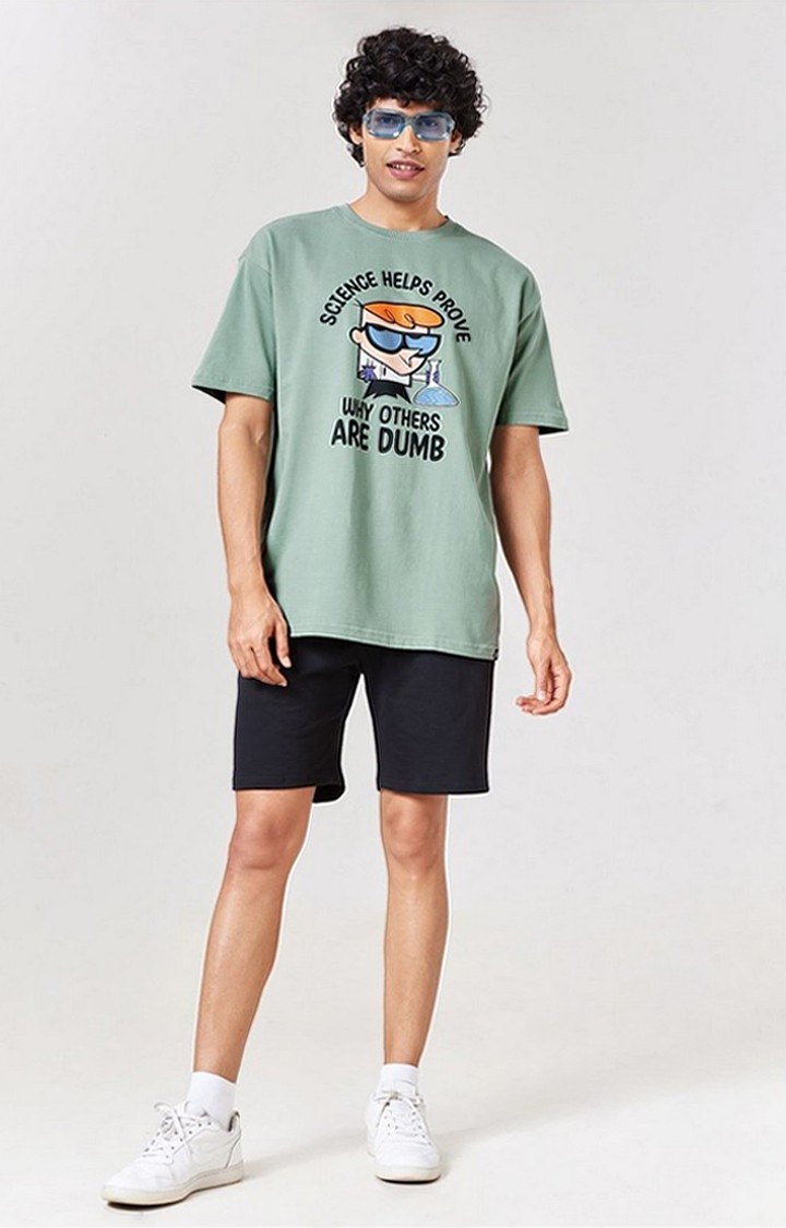 Men's Dexter: Power of Science Green Printed Oversized T-Shirt