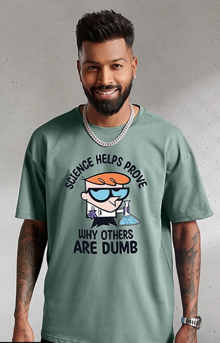 Men's Dexter: Power of Science Green Printed Oversized T-Shirt