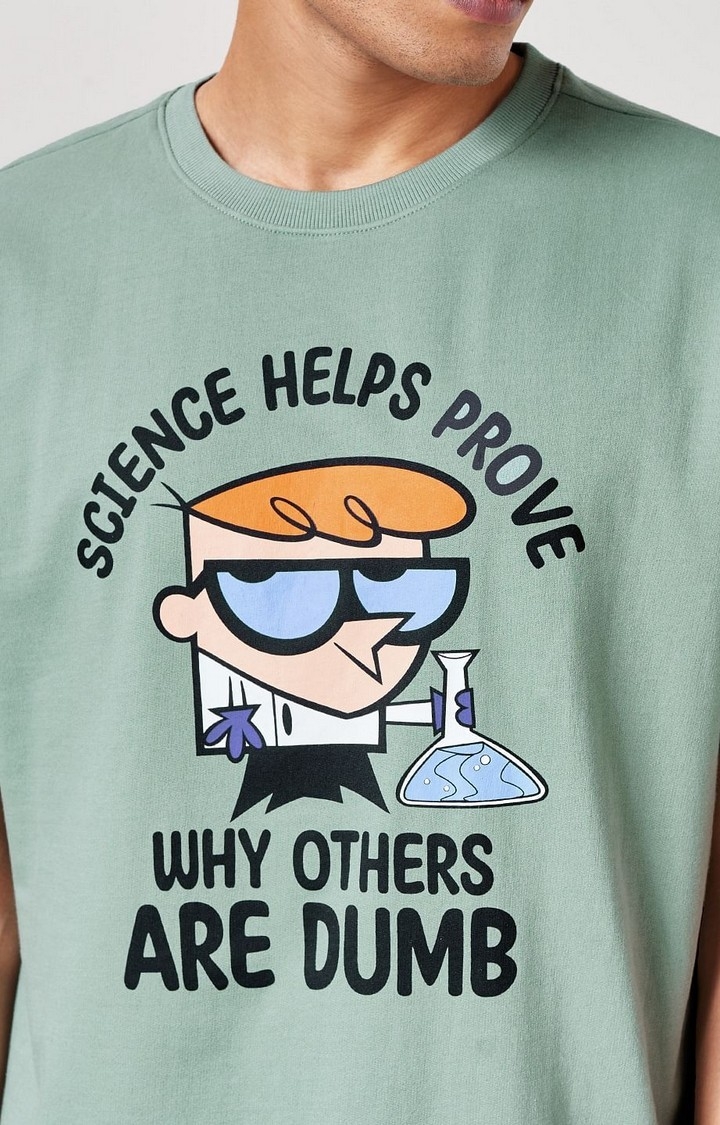 Men's Dexter: Power of Science Green Printed Oversized T-Shirt