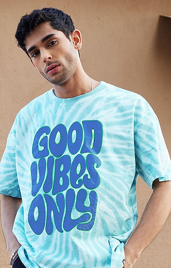 The Souled Store | Men's TSS Originals: Good Vibes Only Blue Typographic Printed Oversized T-Shirt