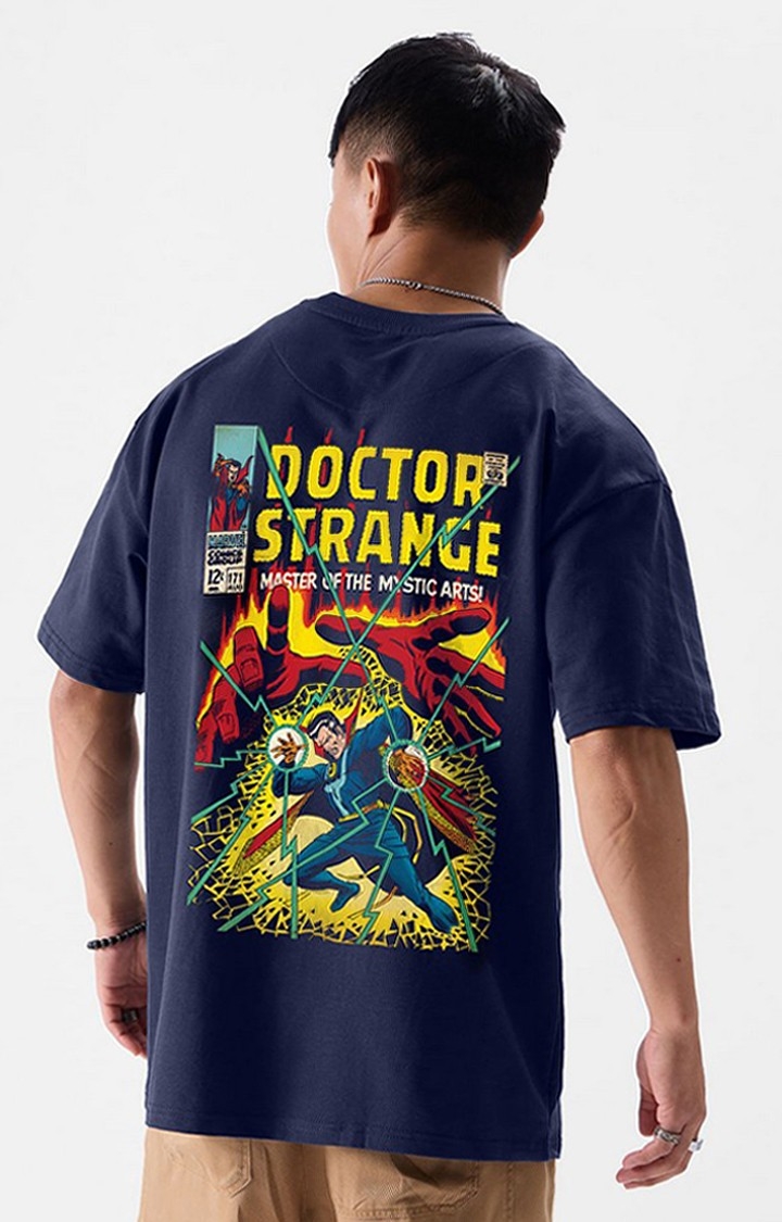 Men's Doctor Strange: Master Of Mystic Arts Blue Printed Oversized T-Shirt