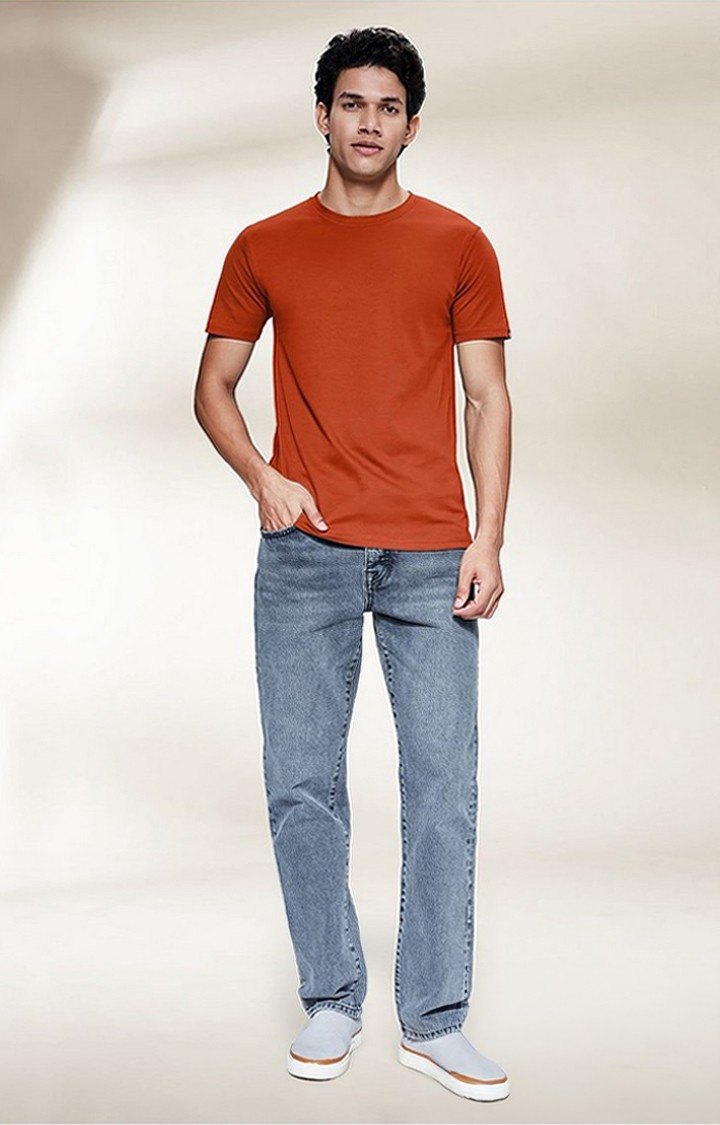 Men's Orange Solid Regular T-Shirt